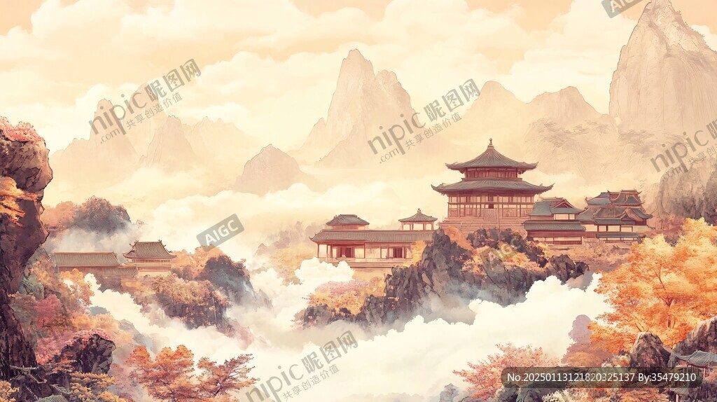 楼阁仙景插画