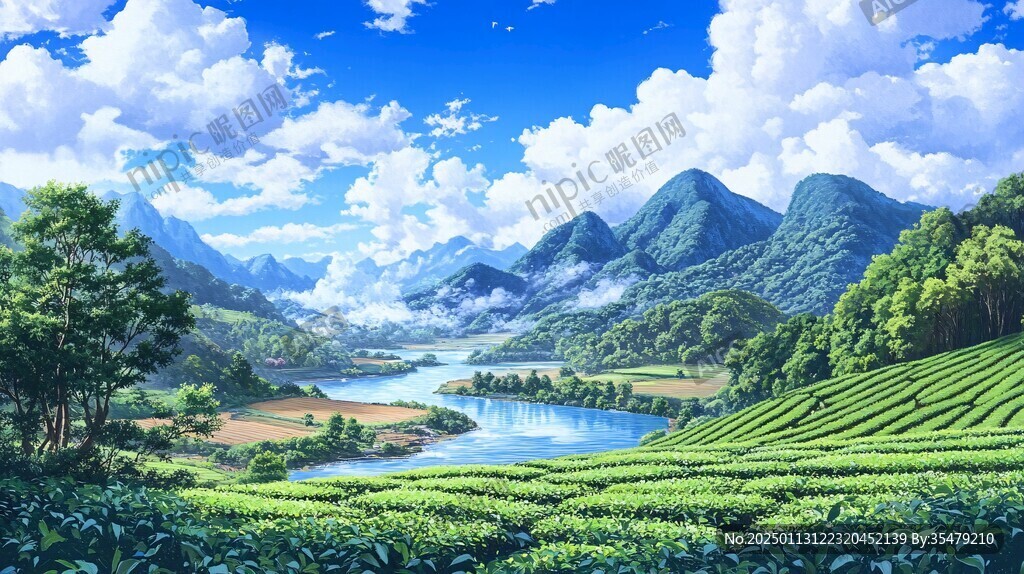 茶园风光插画