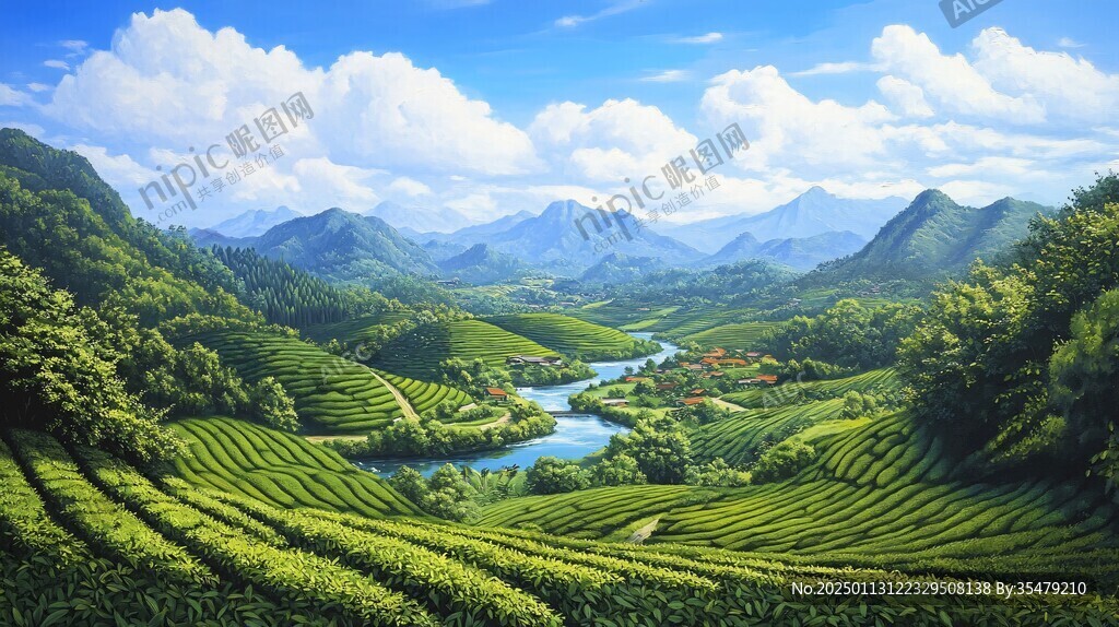 茶园风光插画