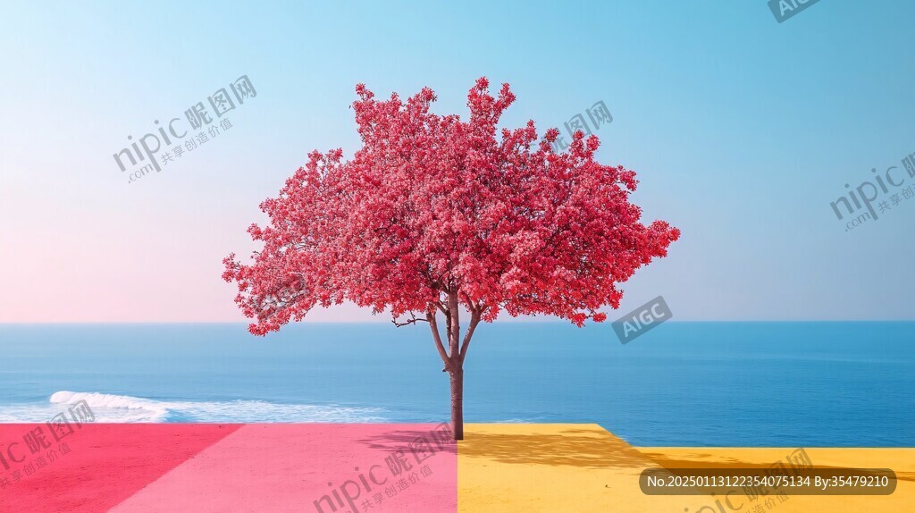 粉色的超现实极简主义树
