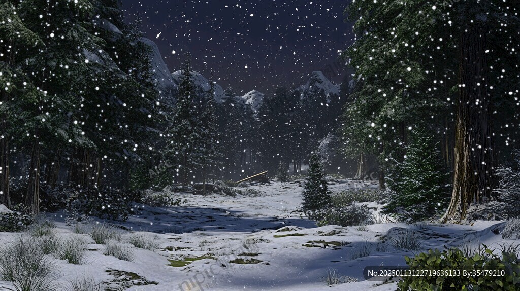手绘雪夜风景无框画