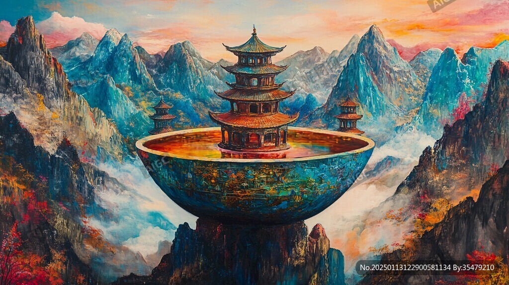 天界晓钟风景插画