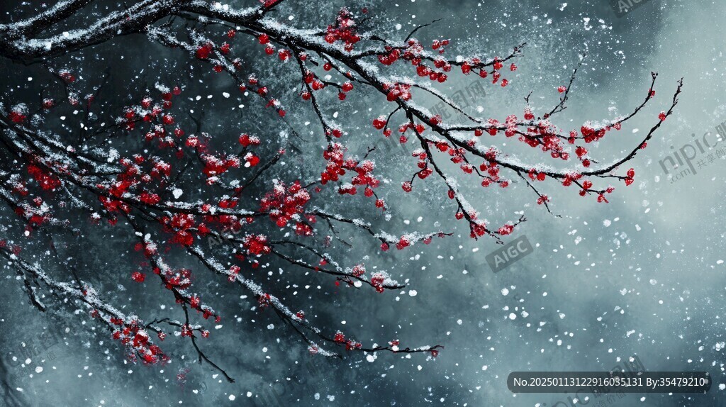 冰雪红梅插画