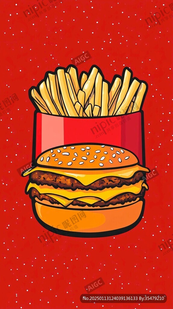 汉堡薯条插画