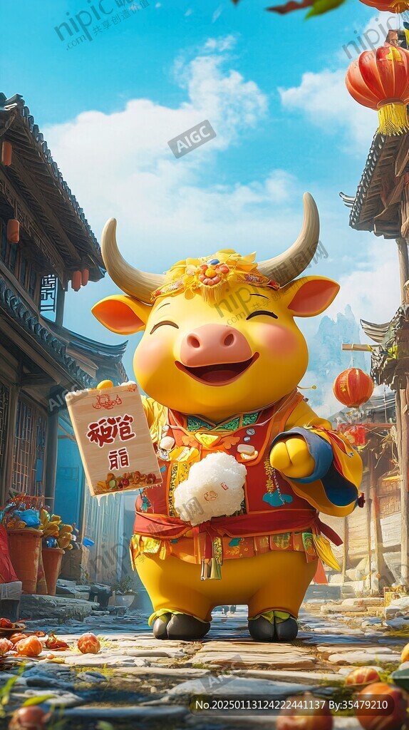 春节插画牛年