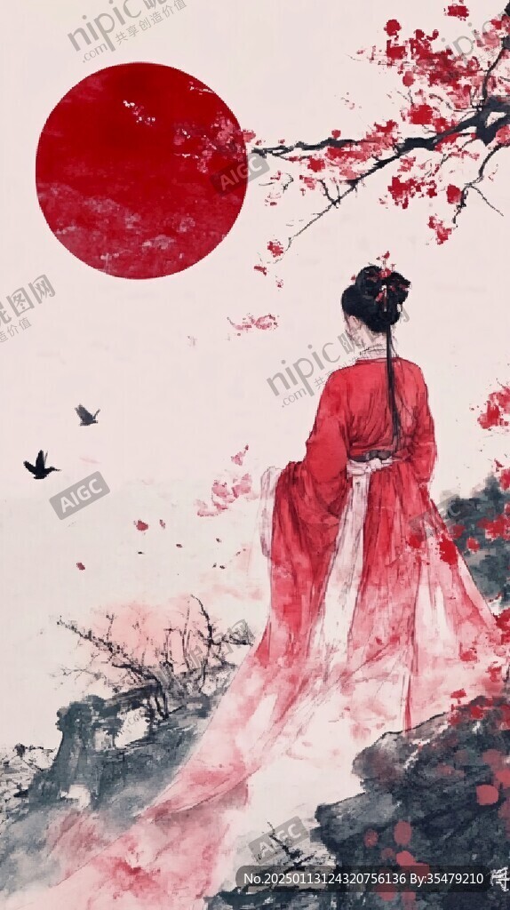红衣少女设计古风