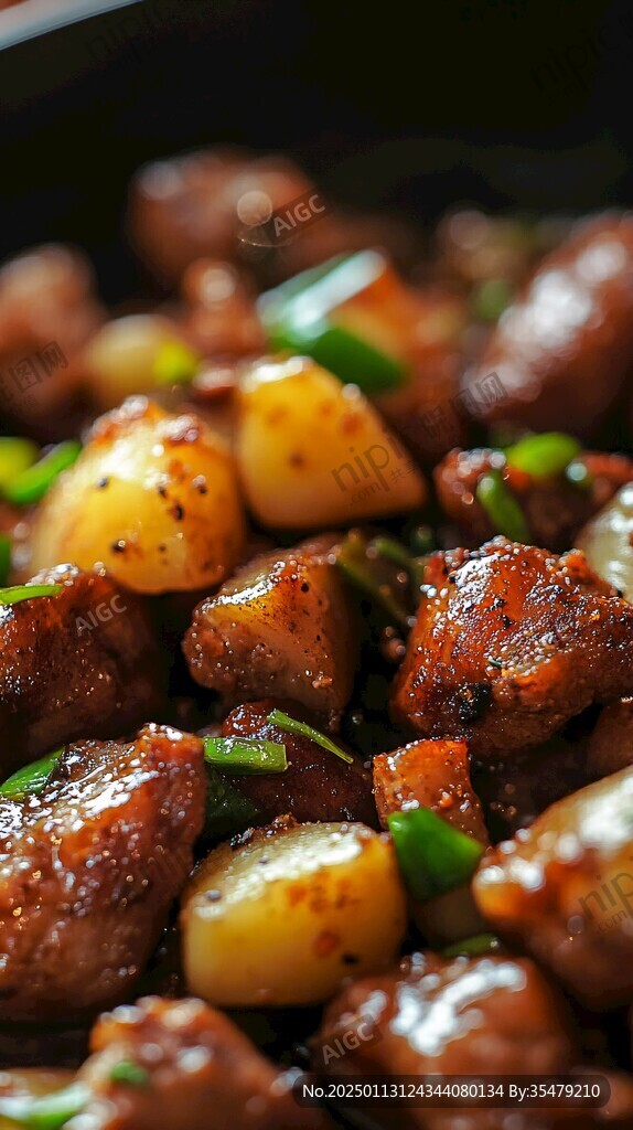 土豆红烧肉特写