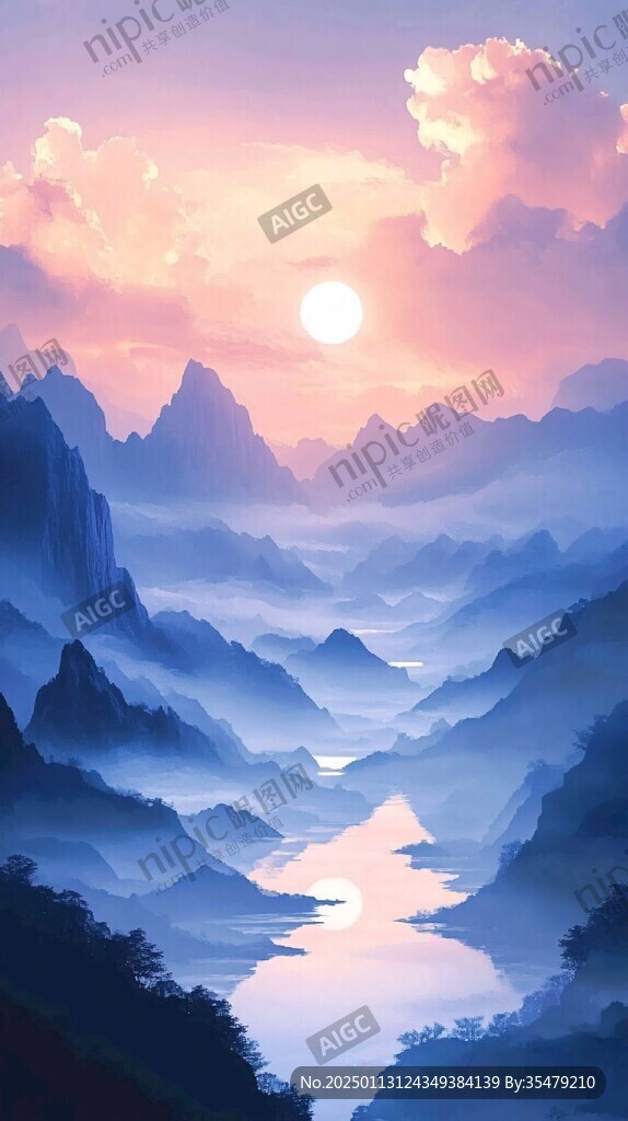 巨幅山水日出