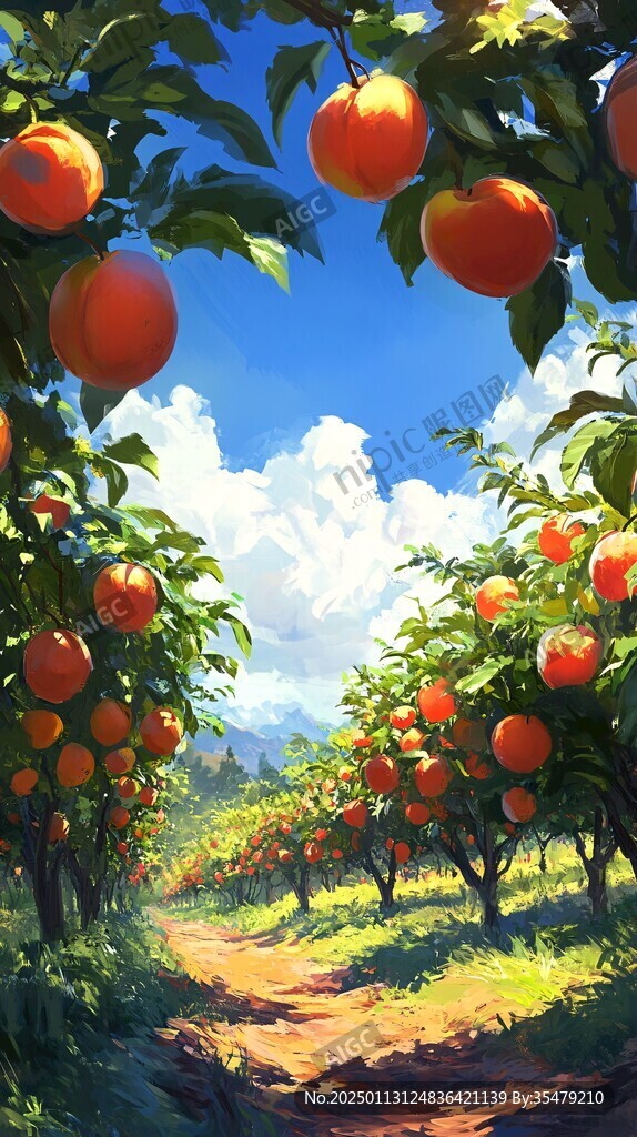 黄桃树插画