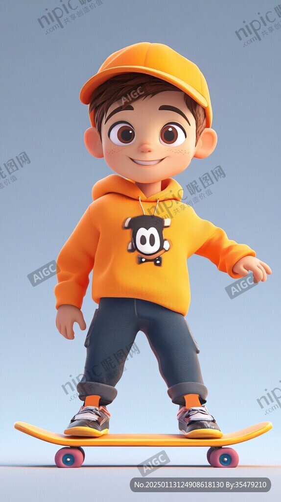 插画滑板男孩