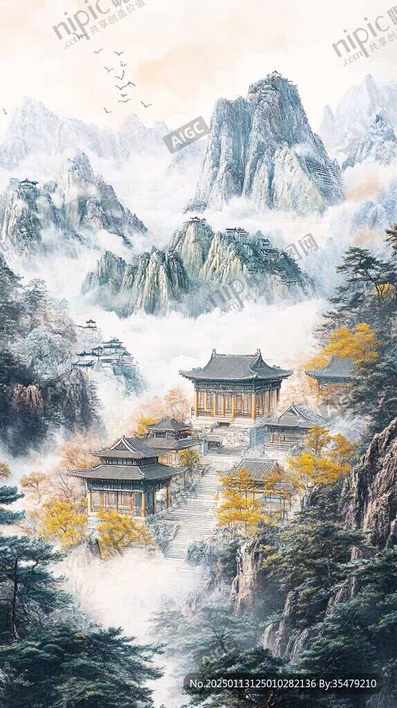 新中式楼阁皇宫山水