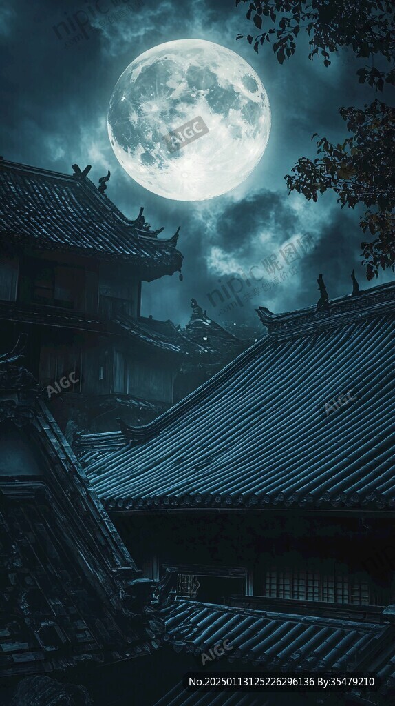 月下古建筑