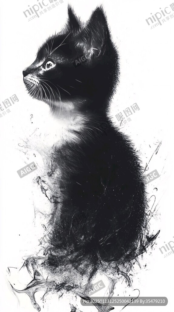猫咪黑白风插画