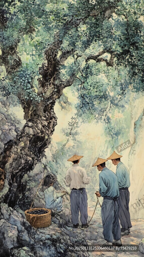 传统养蚕场景画