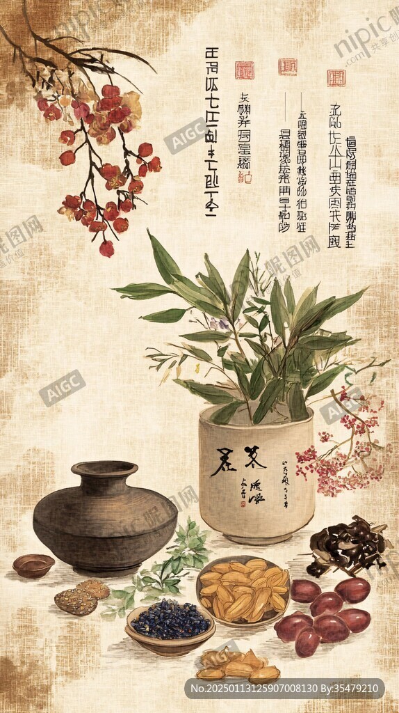 中药插画挂画