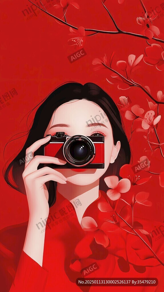 红衣美人插画