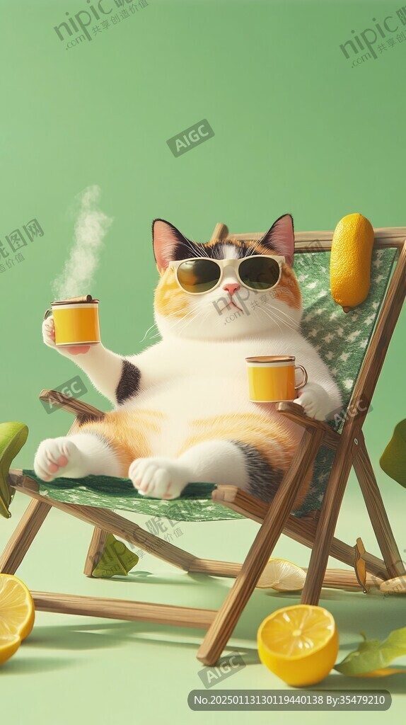 喝奶茶的猫咪插画