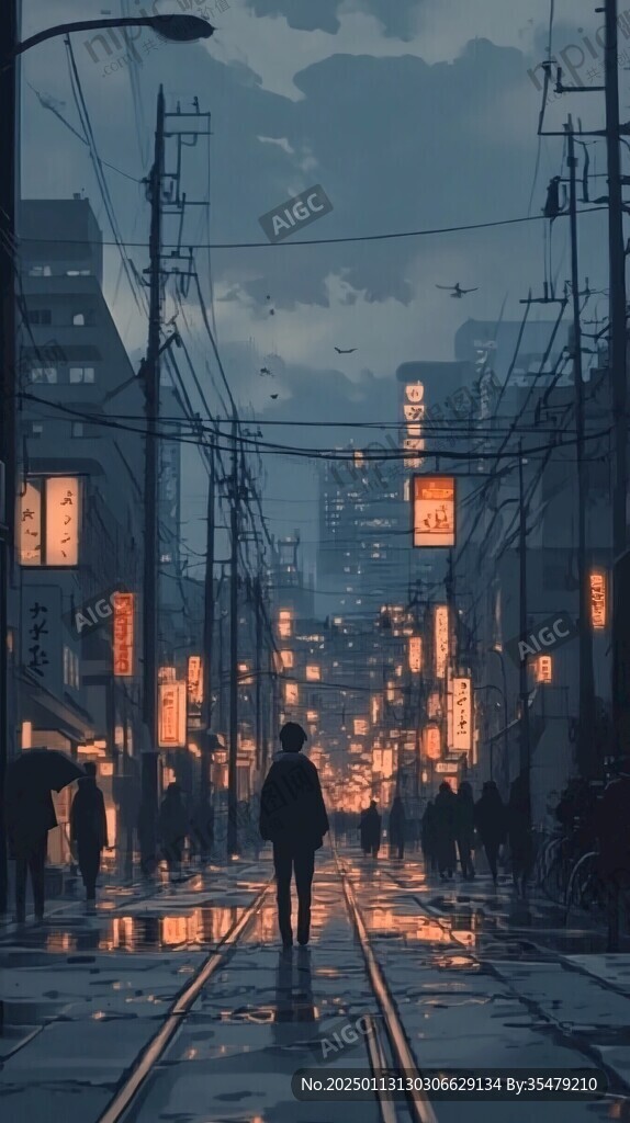 日落街道插画