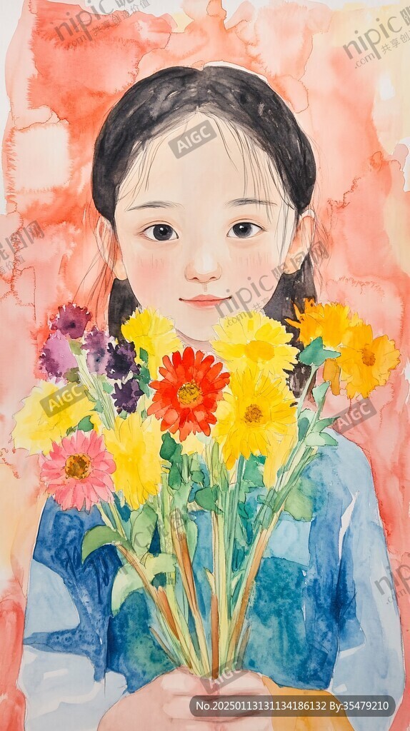 抱花的女孩