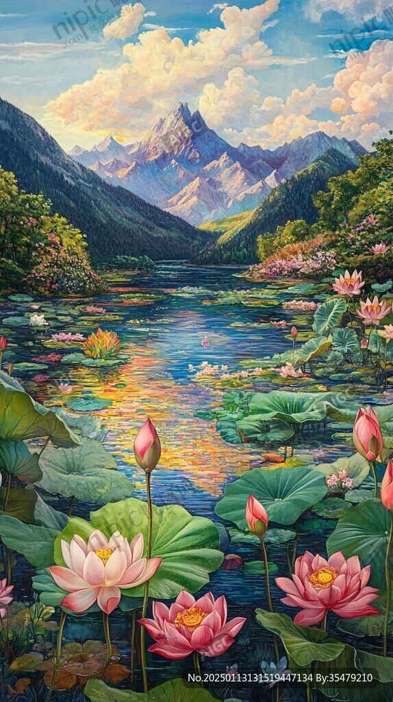 荷花油画效果