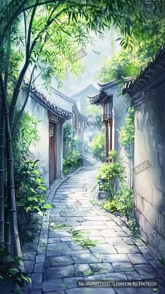 古风庭院插画