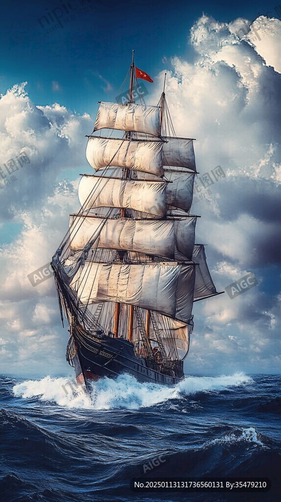 大海帆船波浪波涛汹涌