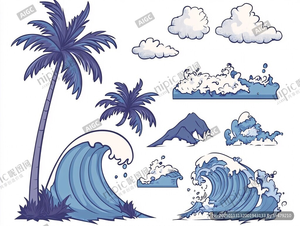 手绘海浪图