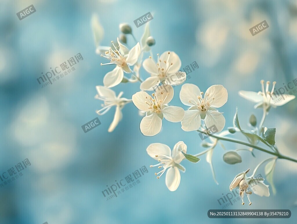 蓝底李花