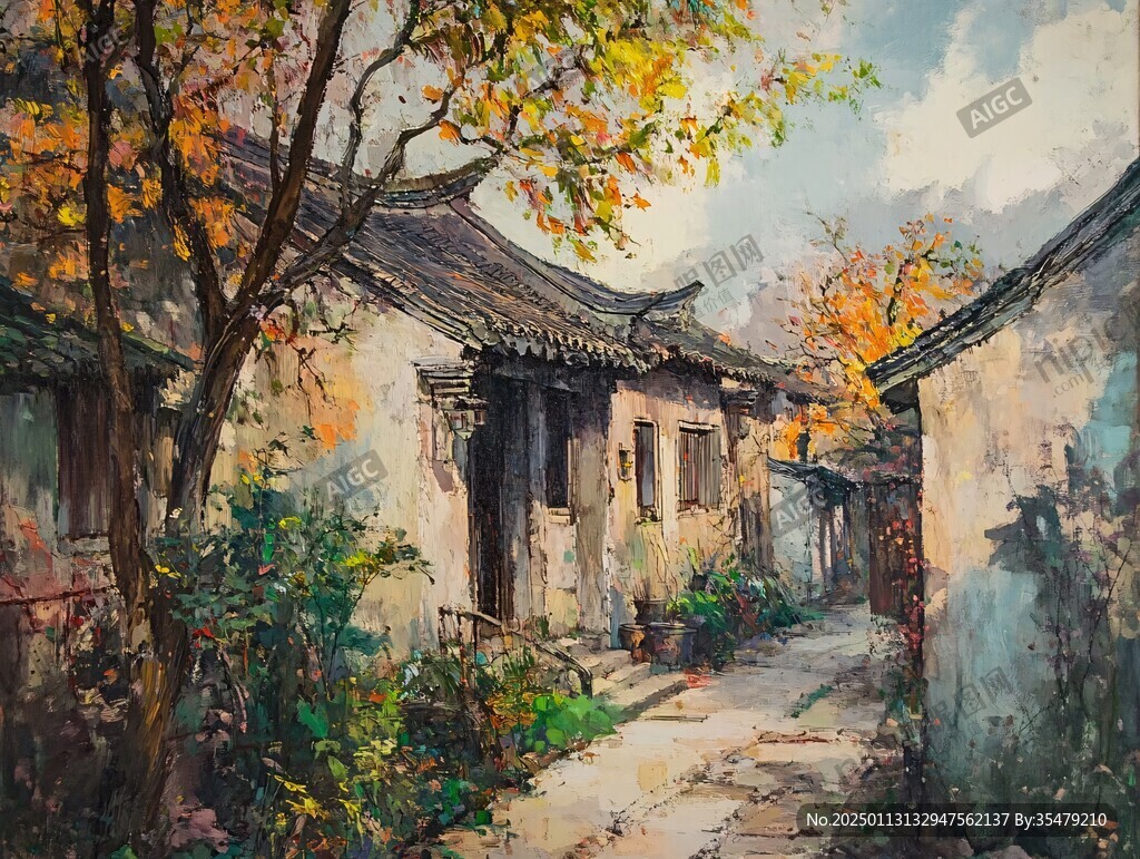 油画古街巷