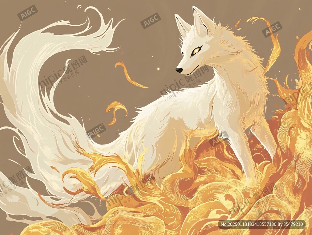 九尾白狐插画