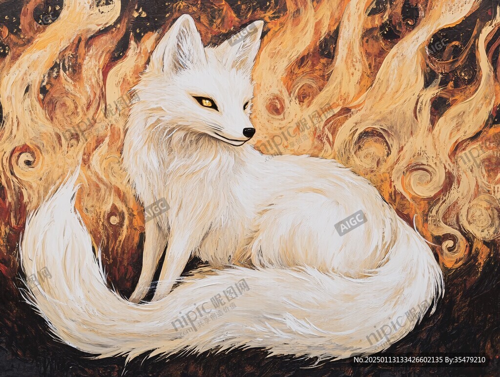 九尾白狐插画