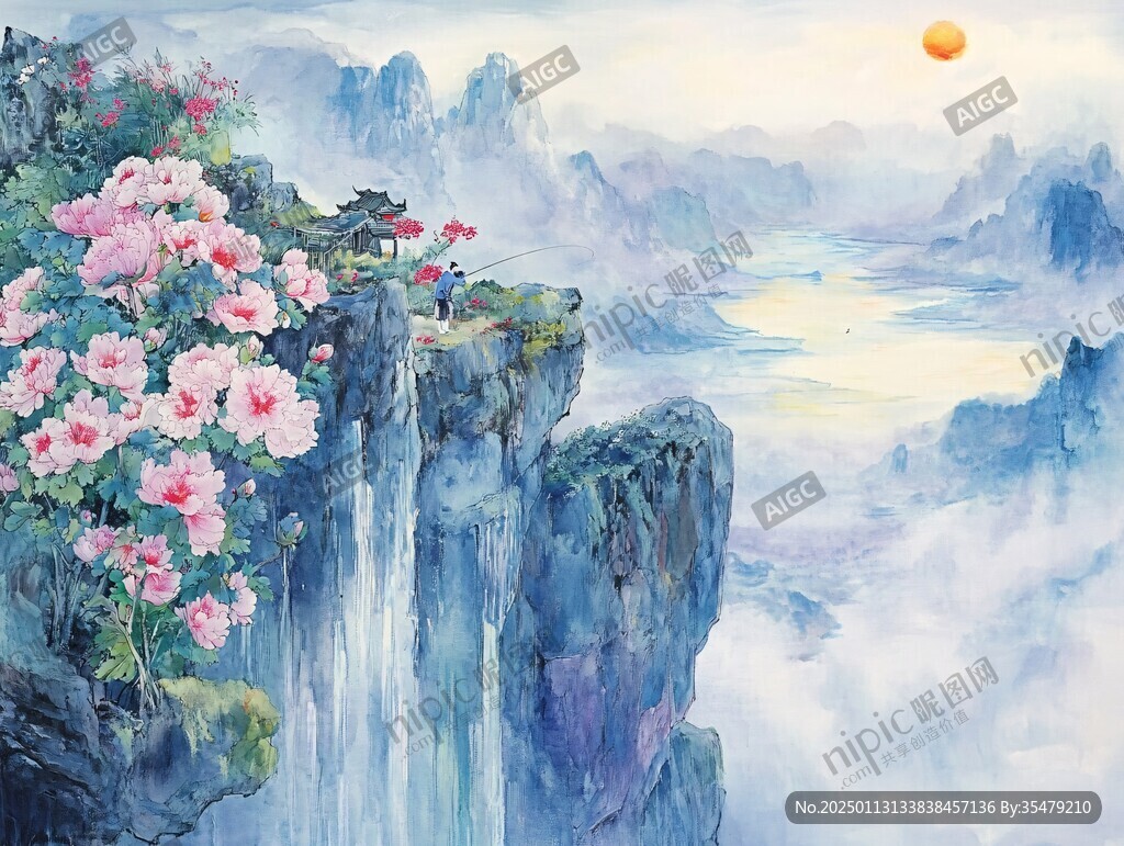 迎客松油画
