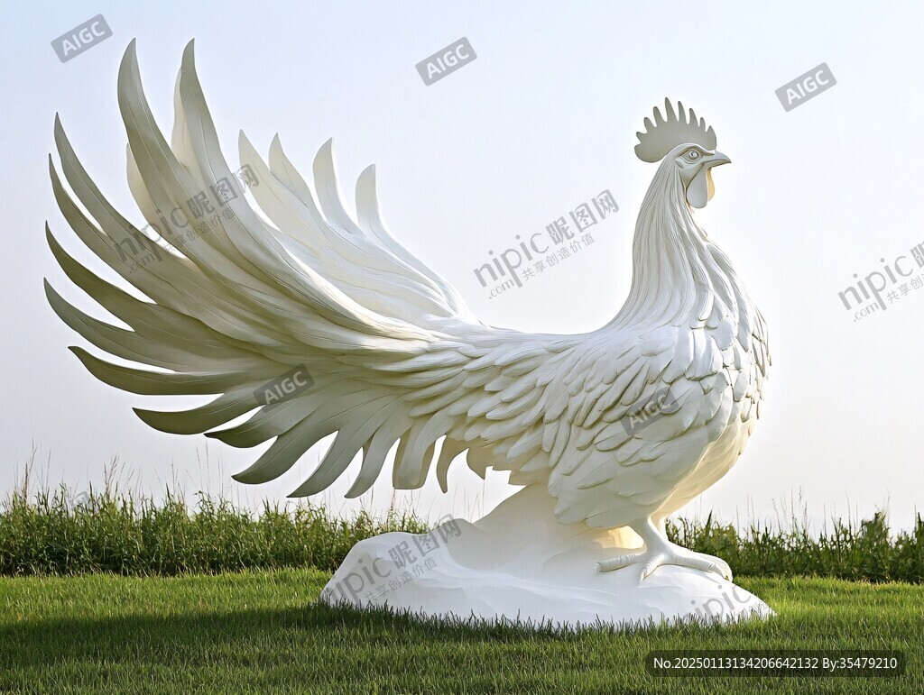 几何拼接鸡雕塑