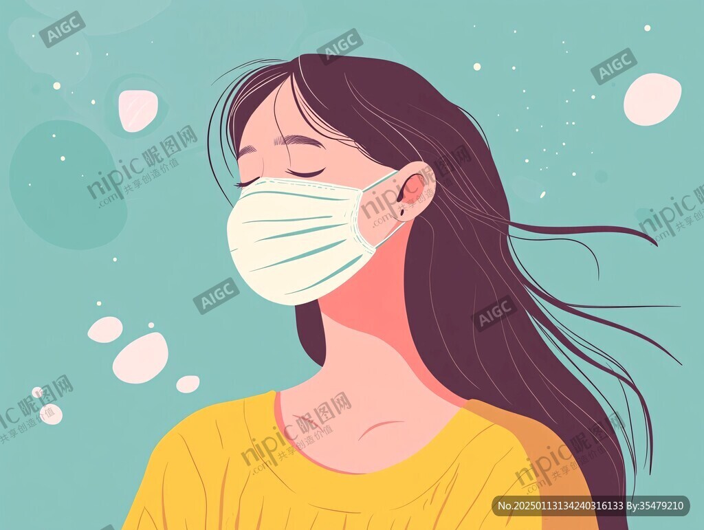 戴口罩插画