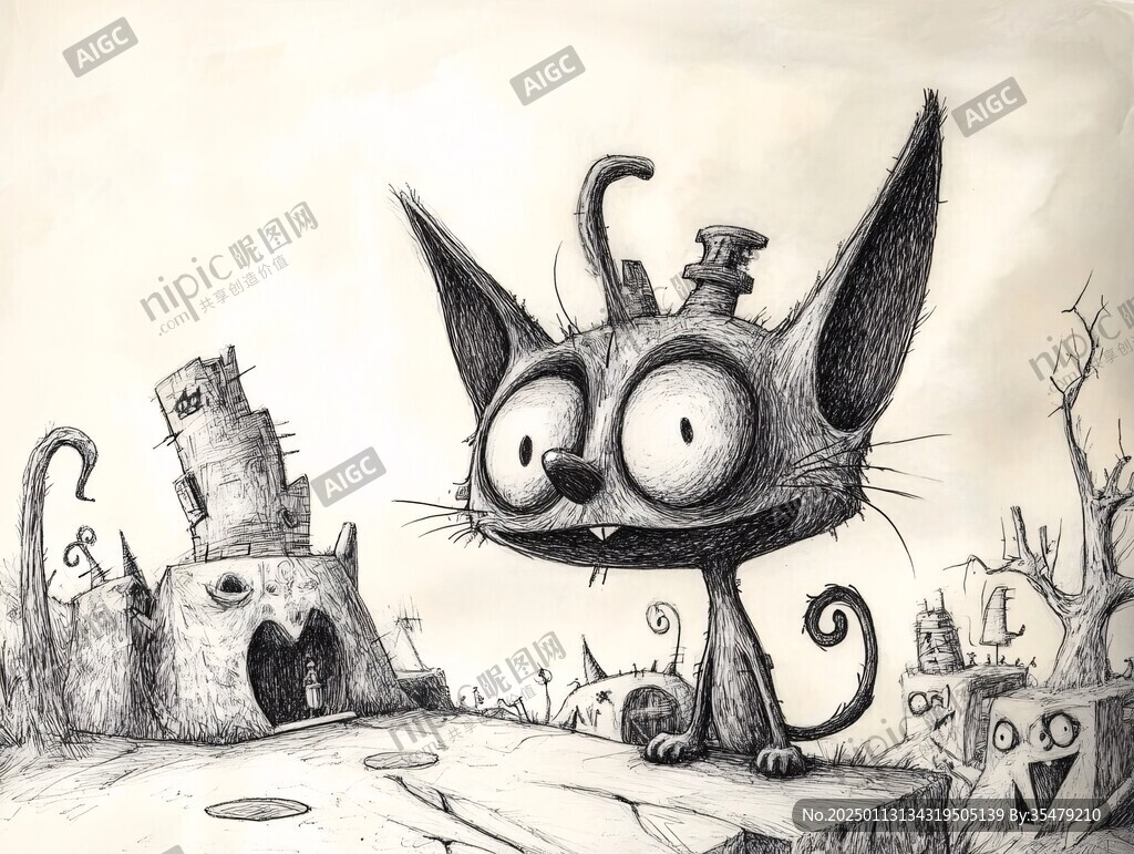 小黑猫插画