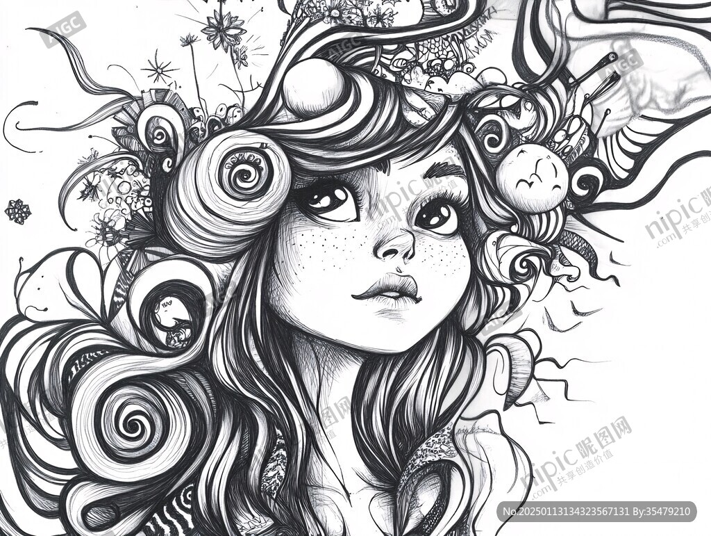 黑白画创意插画