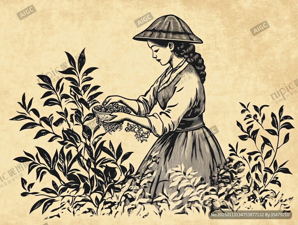 采茶采药少女插画
