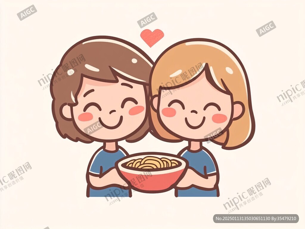 吃面条的卡通女孩