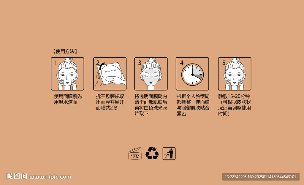 面膜使用方法矢量示意图