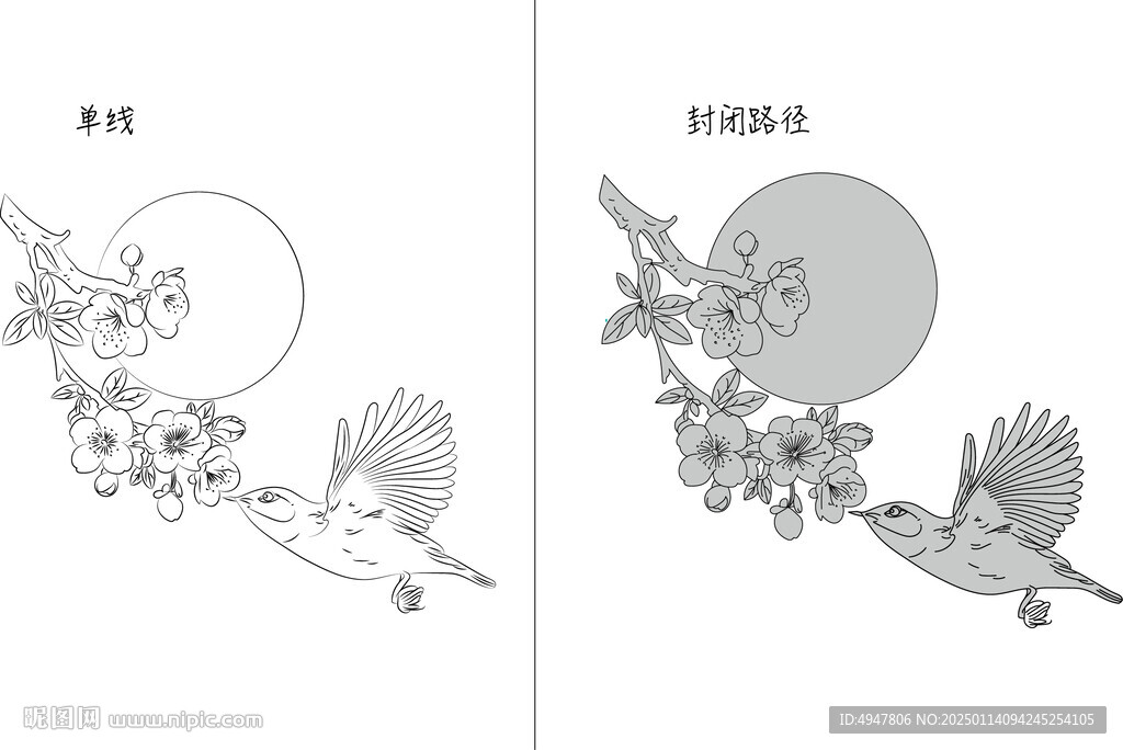 桃花与鸟 矢量图