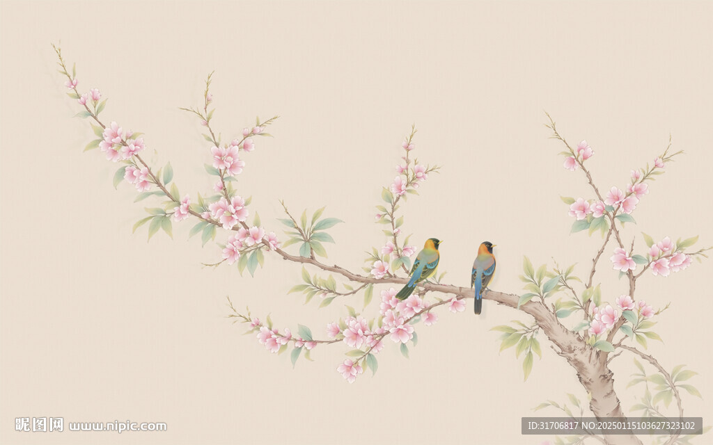 新中式花鸟背景墙