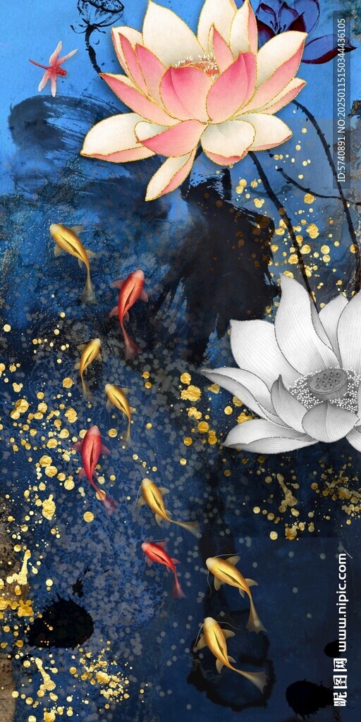 抽象莲花九鱼图