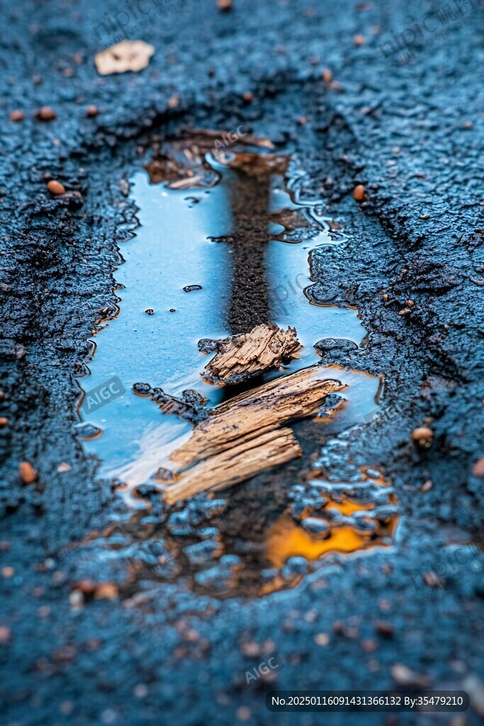 湿漉漉的路面上的倒影