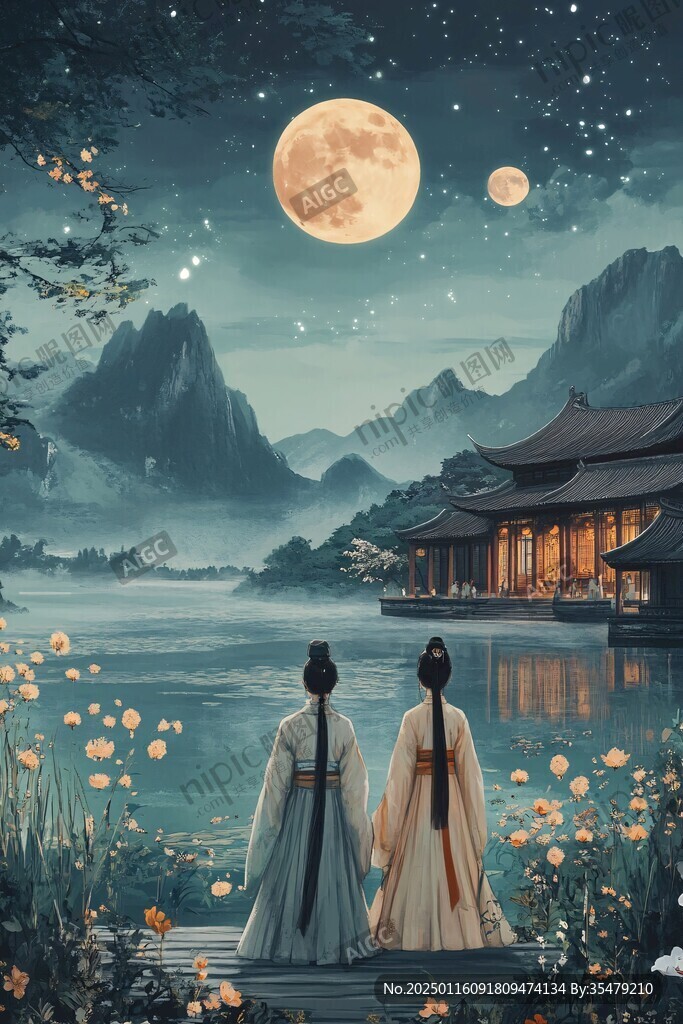 花好月圆古风插画