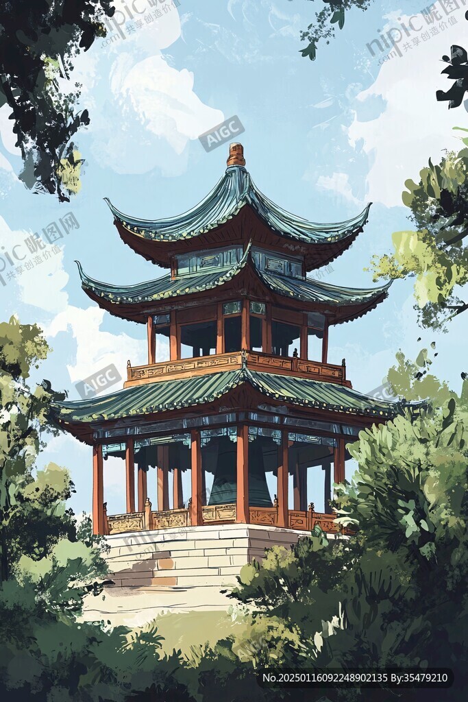 插画爱晚亭