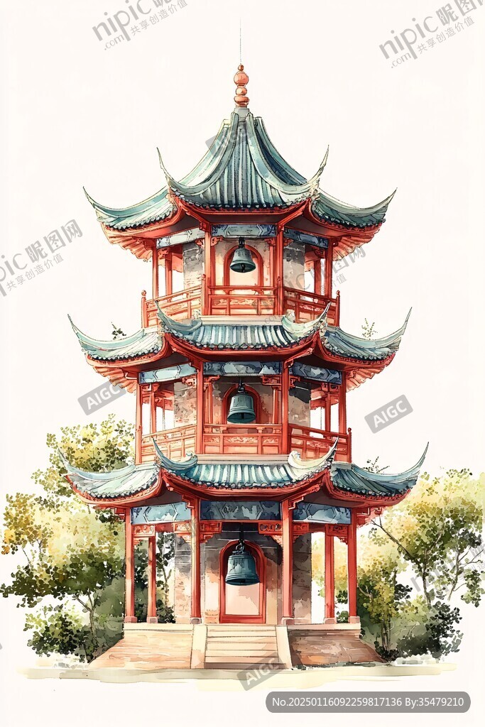 文笔塔插画
