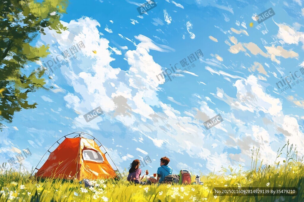 春日露营插画