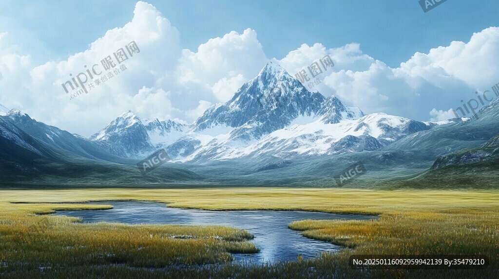 雪山河流湿地草壁纸