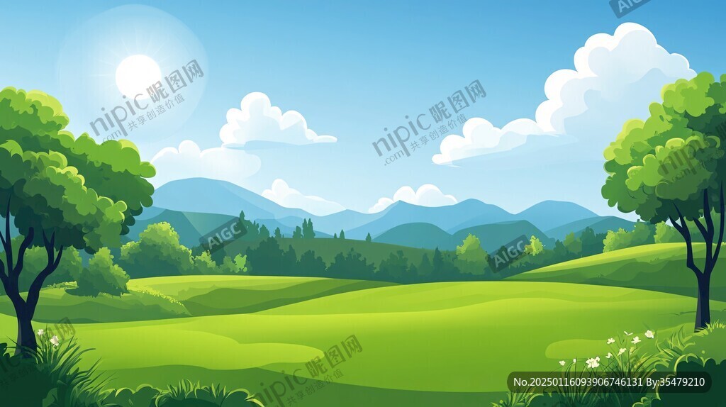 自然风景扁平画