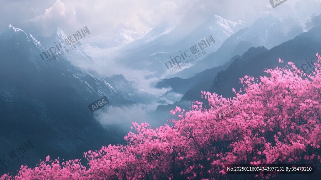 唯美山花意境桃花